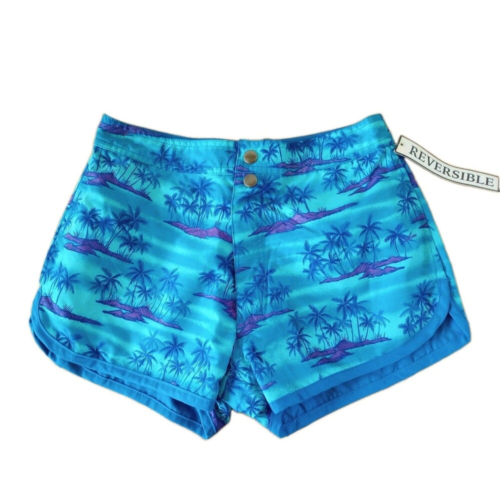 Vintage Y2K No Boundaries Reversible Swim Short Juniors XS Blue Purple Tropical